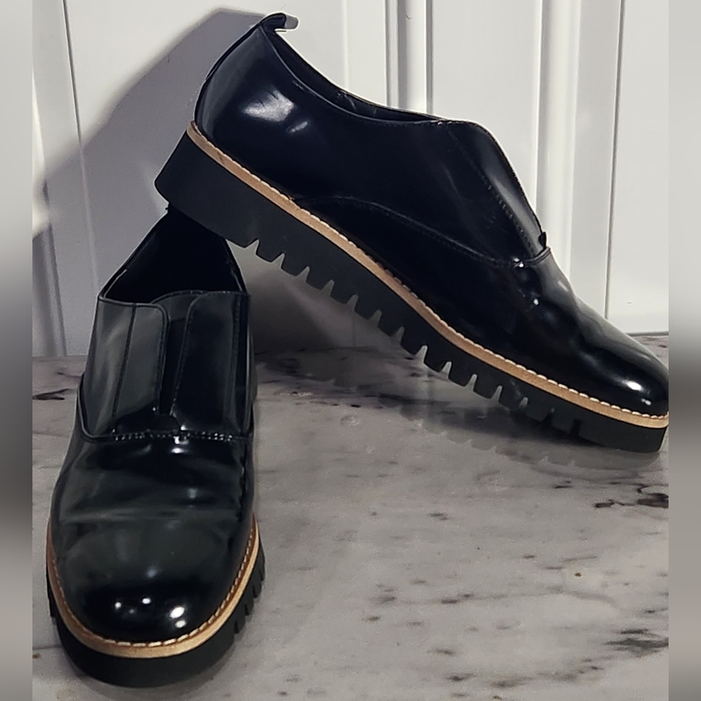 Zara Woman black patent slip on oxfords loafers size EU 39/US 8.5